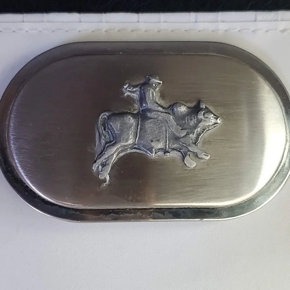 Bull Rider Belt Buckle Silver Tone Oval Western Rodeo Cowboy Large Statement